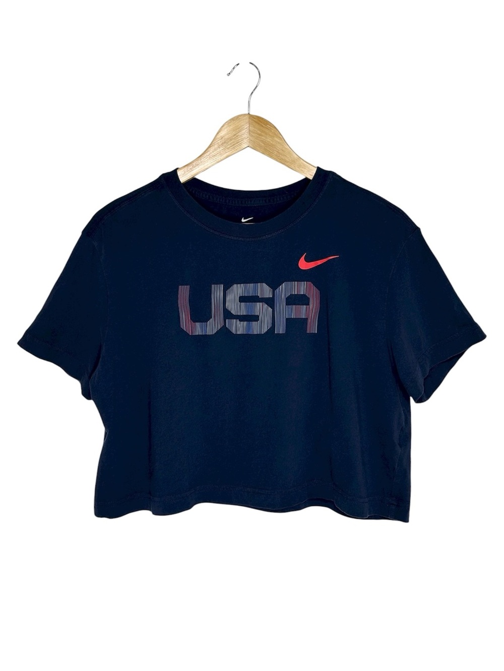 Nike Cotton Navy Red USA Graphic Loose Fit  Casual Activewear Cropped Tee M